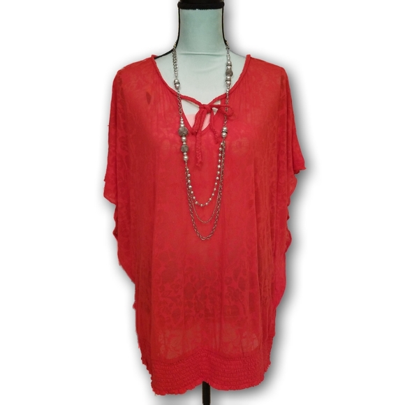 AE Sport Flutter Sleeve Peasant Blouse Red Size 2X - Picture 2 of 16